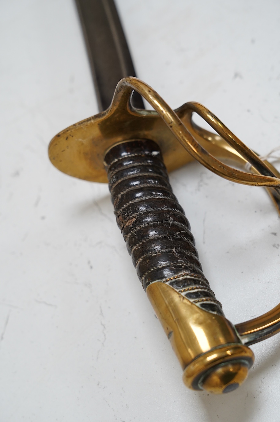 An 1865 American cavalry trooper’s sword, marked ‘US 1865 AGM’ made by C. Roby, Chelmsford Massachusetts, blade 88.5cm. Condition - fair to good